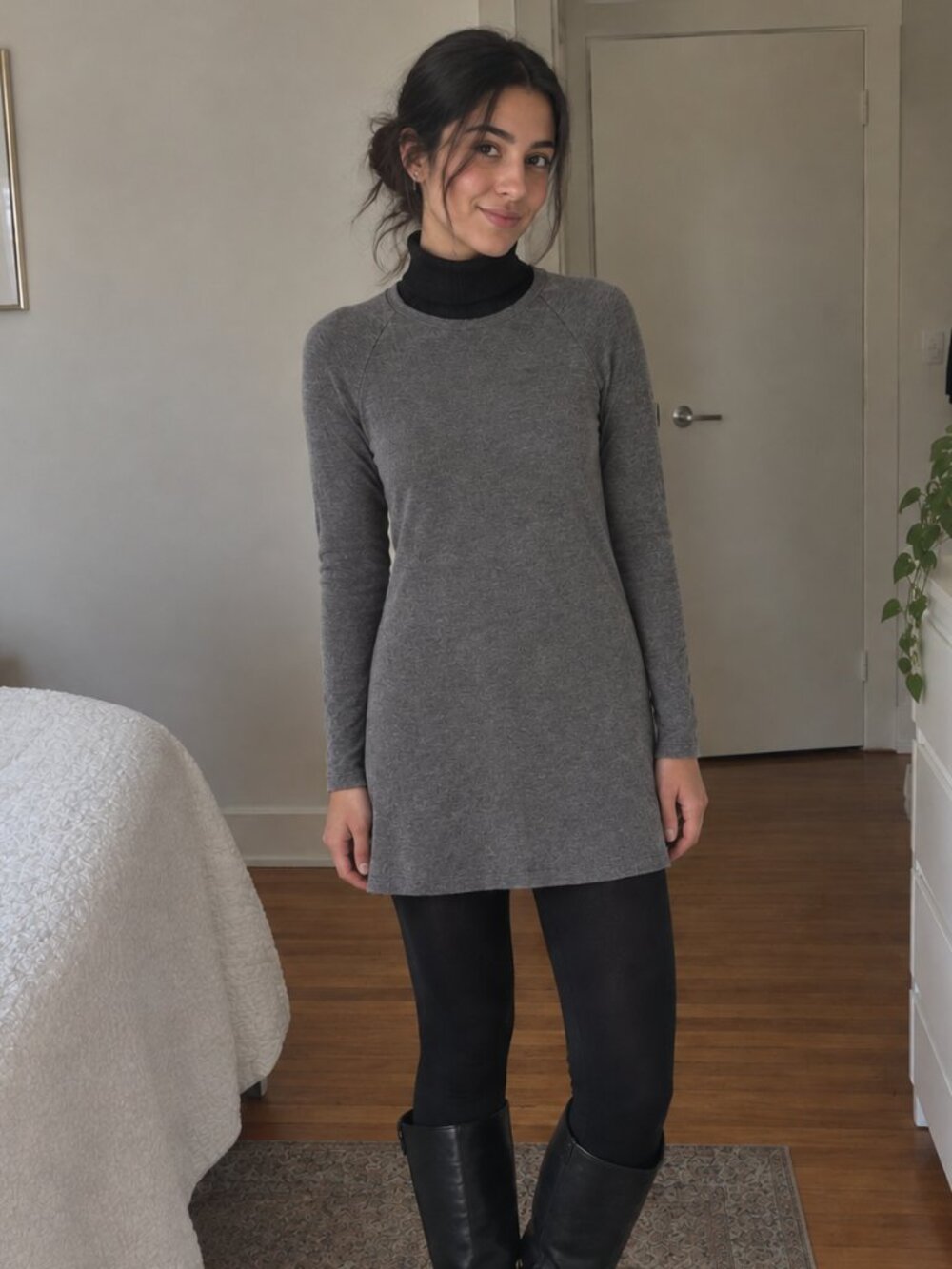 MANGO Basics Grey Long-Sleeve Ribbed Top/Tunics with Back Buttons